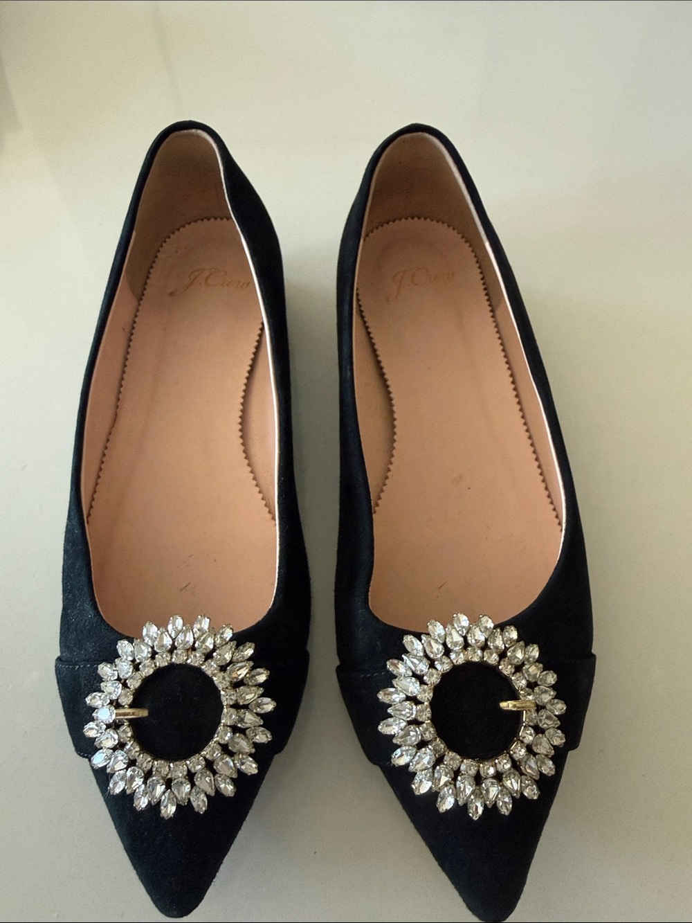 J.Crew Black Velvet Suede Embellished Flats